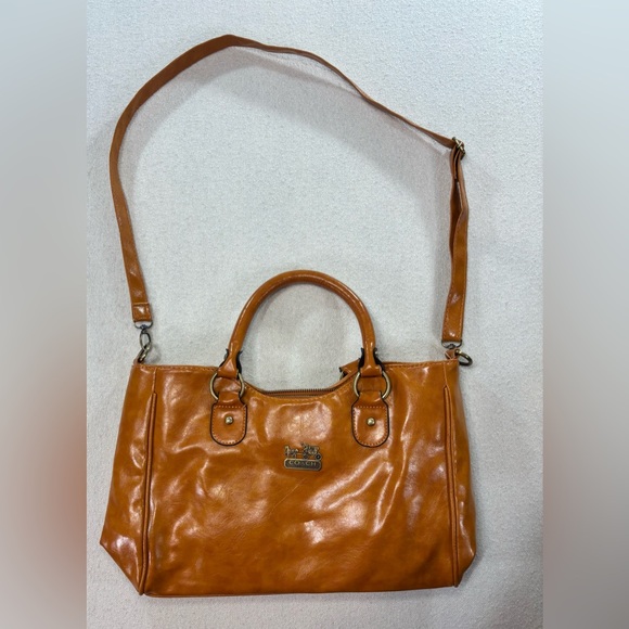 Coach Ashley Cognac Leather Satchel Crossbody Shoulder Bag Horse Carriage - Picture 2 of 15